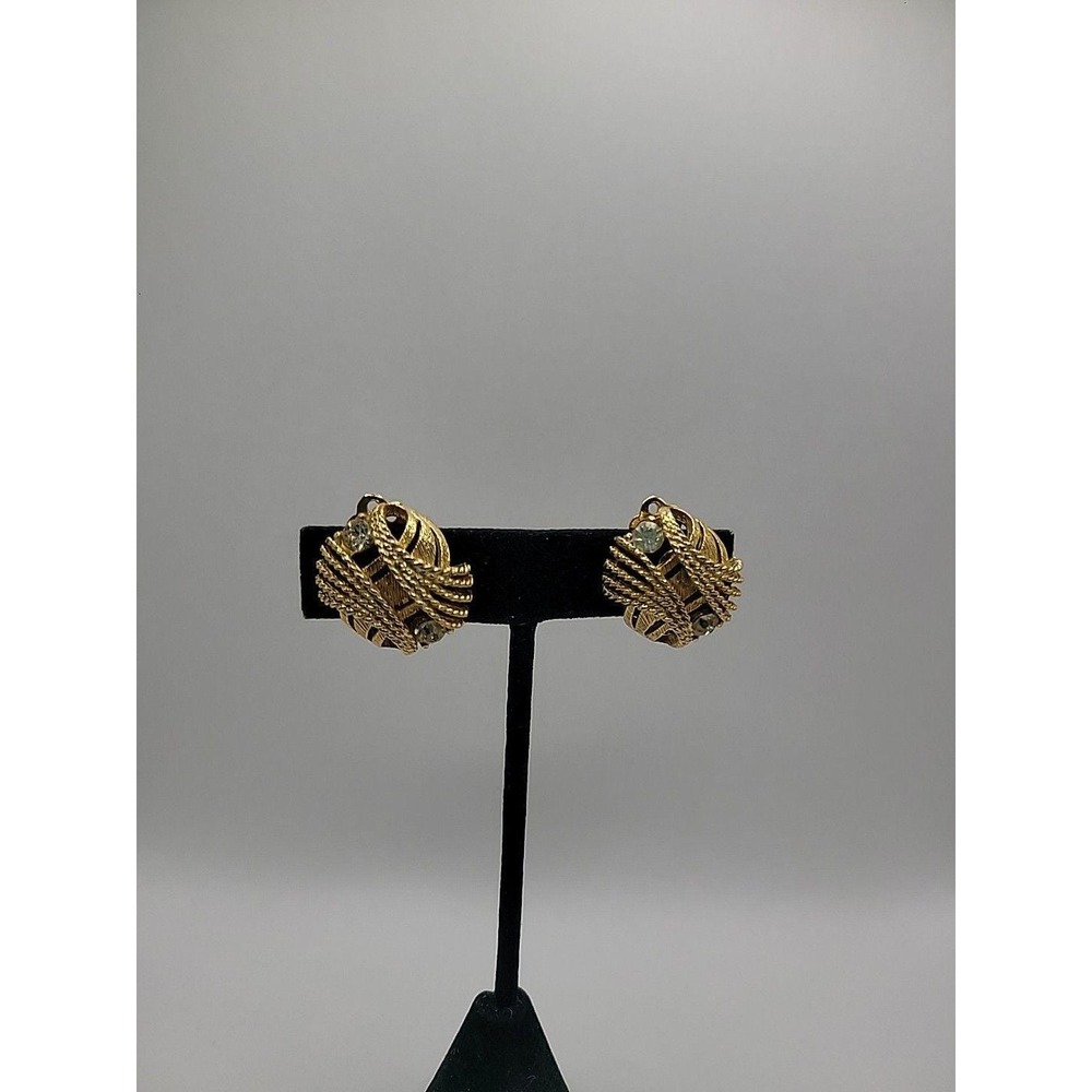 Vintage Lisner Gold Tone Rhinestone clip On Earrings Signed Jewelry